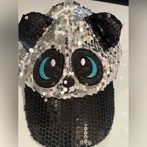 Justice Brand Girls Sequin Panda Baseball Cap with Blue Eyes Adjustable Strap